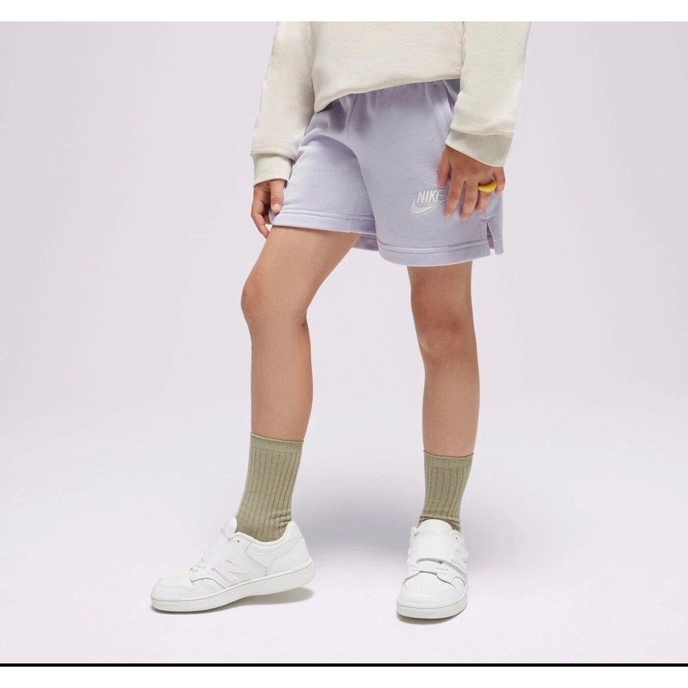 Nike Kids Lilac Fleece Shorts Youth Size S Embroidered Logo‎ Drawstring Waist